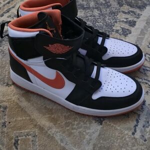 Nike Air Jordan Kids' High-Top Sneakers in White, Black & Orange